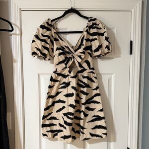 Divided Beige and Black Striped Mini Dress